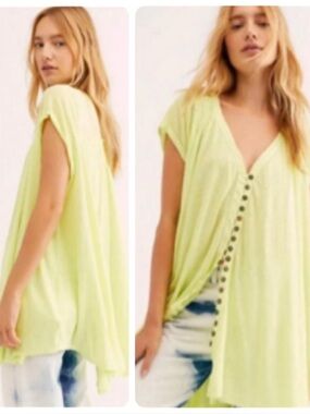 Free People HIGHLAND V NECK LINEN BLEND TOP SIZE XSMALL